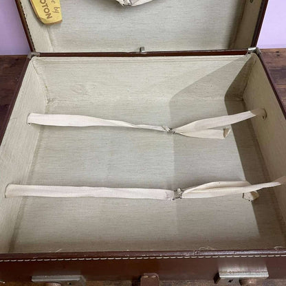 Vintage Paxall Dark Brown Suitcase with Leather Trim Internal Straps Suit Rail