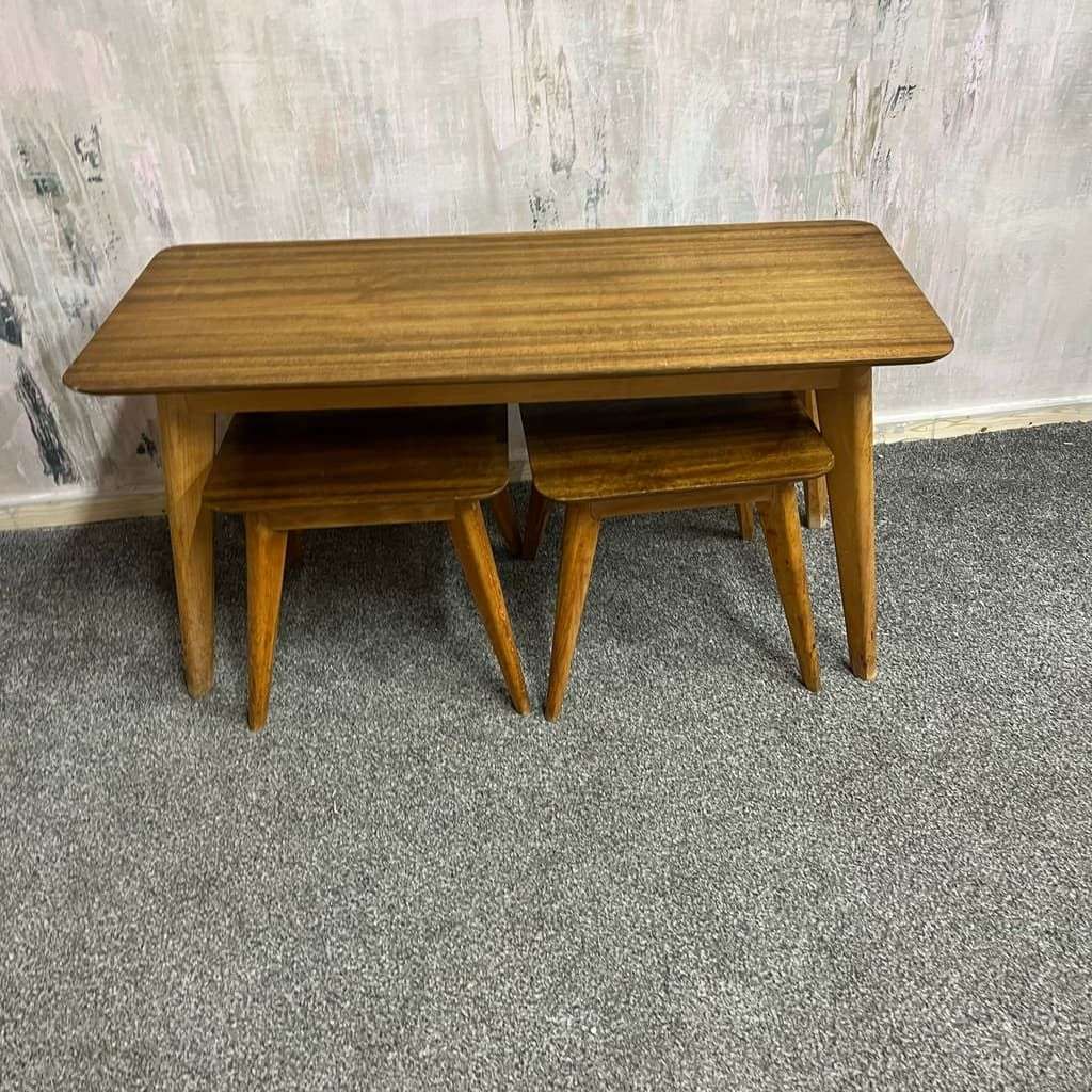 Mid Century CC41 Utility Ware Coffee Table And 2 Side Tables Teak And Ply