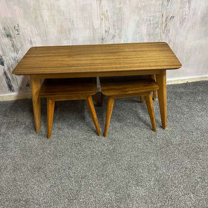 Mid Century CC41 Utility Ware Coffee Table And 2 Side Tables Teak And Ply