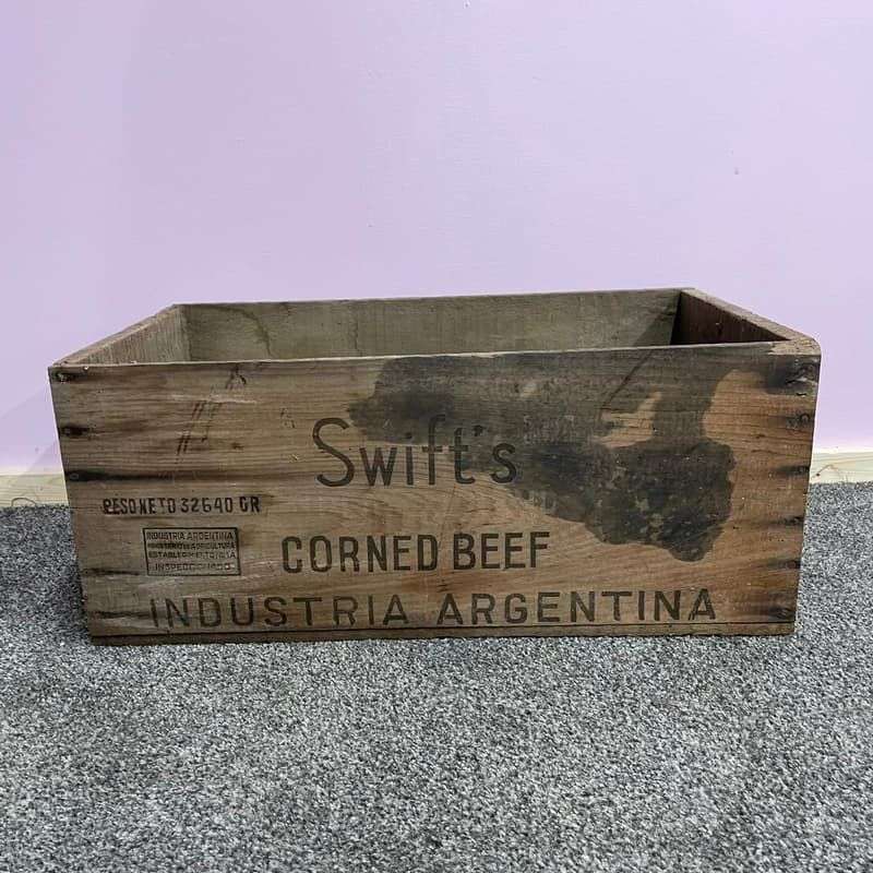 Vintage Swifts Corned Beef Wooden Crate Storage Bedside Table