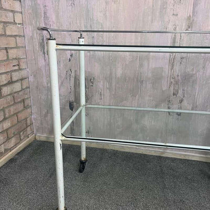 Vintage Metal Glass Medical 2 Tier Trolley Wheels Drinks Trolley Hospitality