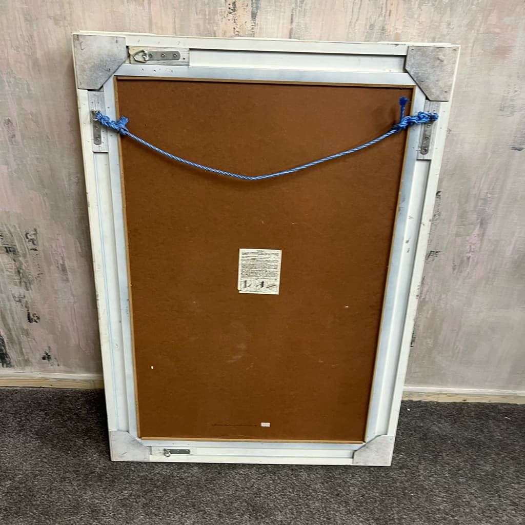 White Ornate Rectangular Framed Mirror Bevelled Edge As Found