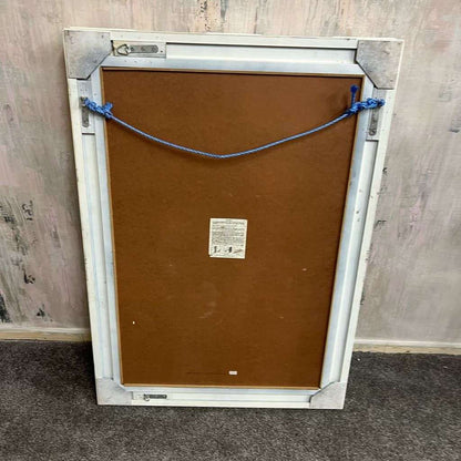 White Ornate Rectangular Framed Mirror Bevelled Edge As Found