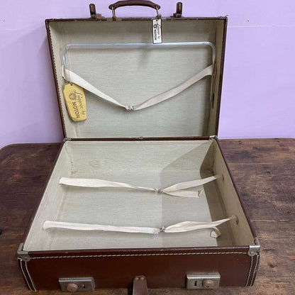 Vintage Paxall Dark Brown Suitcase with Leather Trim Internal Straps Suit Rail