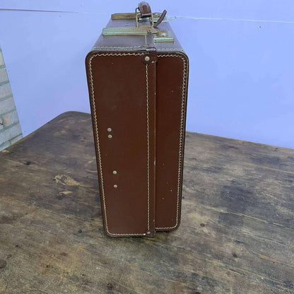 Vintage Paxall Dark Brown Suitcase with Leather Trim Internal Straps Suit Rail