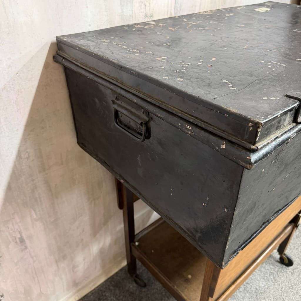 Large Vintage Solicitors Black Metal Deed Chest Coffee Table TV Stand