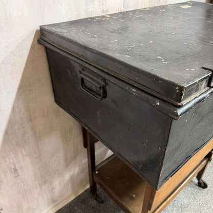 Large Vintage Solicitors Black Metal Deed Chest Coffee Table TV Stand