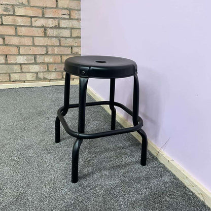 Low Round Metal Stool Tubular Legs Square Base
