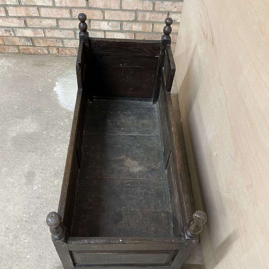 Antique Victorian Dark Oak Rocking Crib Gothic Style Finials