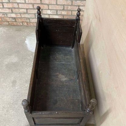 Antique Victorian Dark Oak Rocking Crib Gothic Style Finials