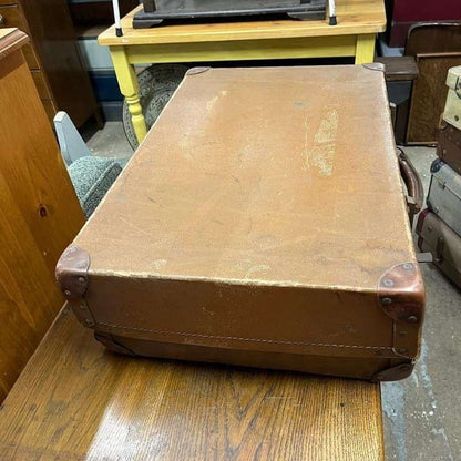 Vintage Revelation Brown Suitcase Leather Corners &amp; Handle Metal Clasps