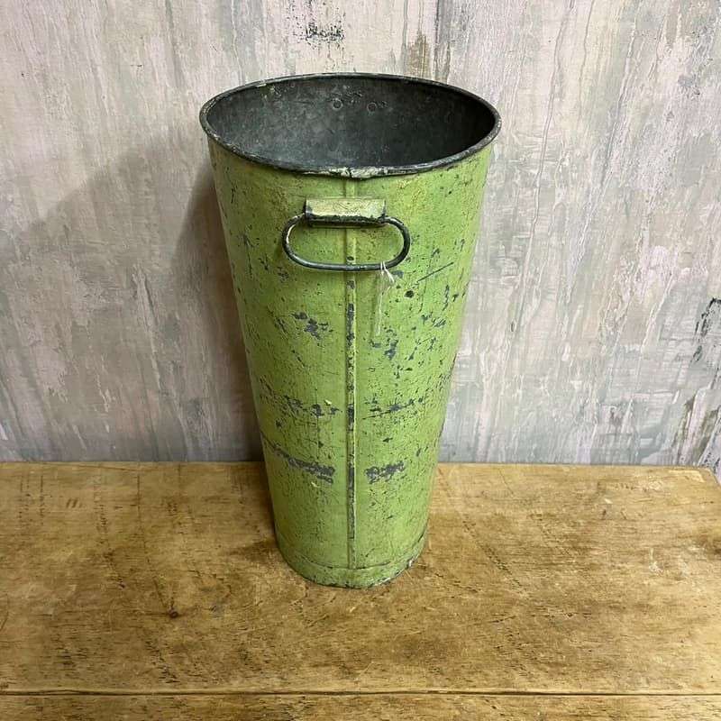 Vintage Green Galvanised Florist Flower Pot Vase With Handles