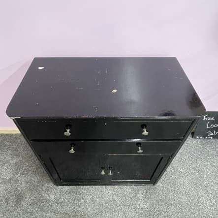 Simple Rustic Black Painted Wooden Cabinet Two Drawers Double Cupboard