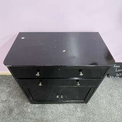 Simple Rustic Black Painted Wooden Cabinet Two Drawers Double Cupboard