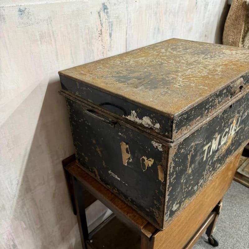 Vintage Solicitors Black Metal Deed Chest Side Handles Side Coffee Table Toys