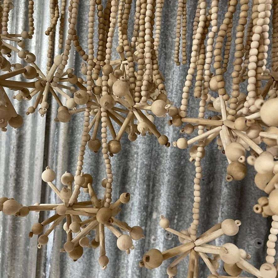 Anthropologie Cream Wooden Beaded Star Pendant Chandelier Light Fitting