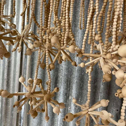 Anthropologie Cream Wooden Beaded Star Pendant Chandelier Light Fitting