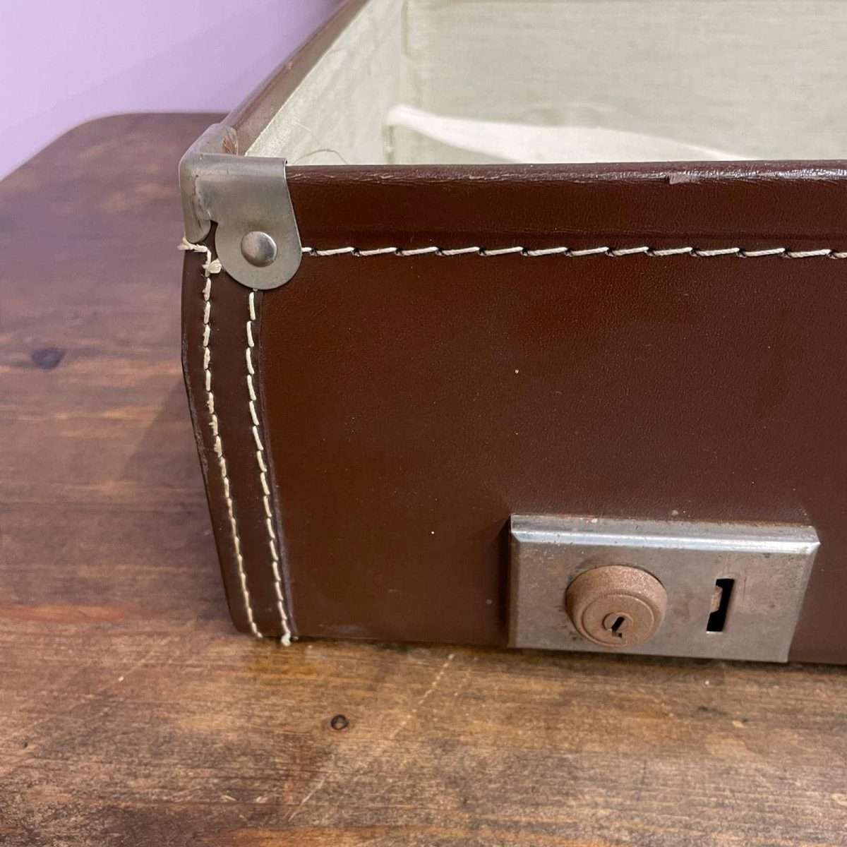 Vintage Paxall Dark Brown Suitcase with Leather Trim Internal Straps Suit Rail