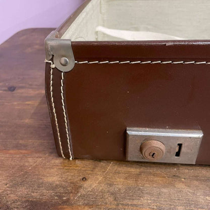 Vintage Paxall Dark Brown Suitcase with Leather Trim Internal Straps Suit Rail