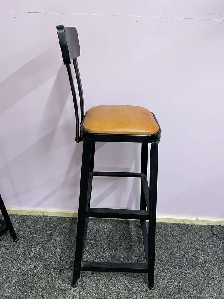 Pair Industrial Style Metal Leather Effect Upholstered Stools Bar Kitchen