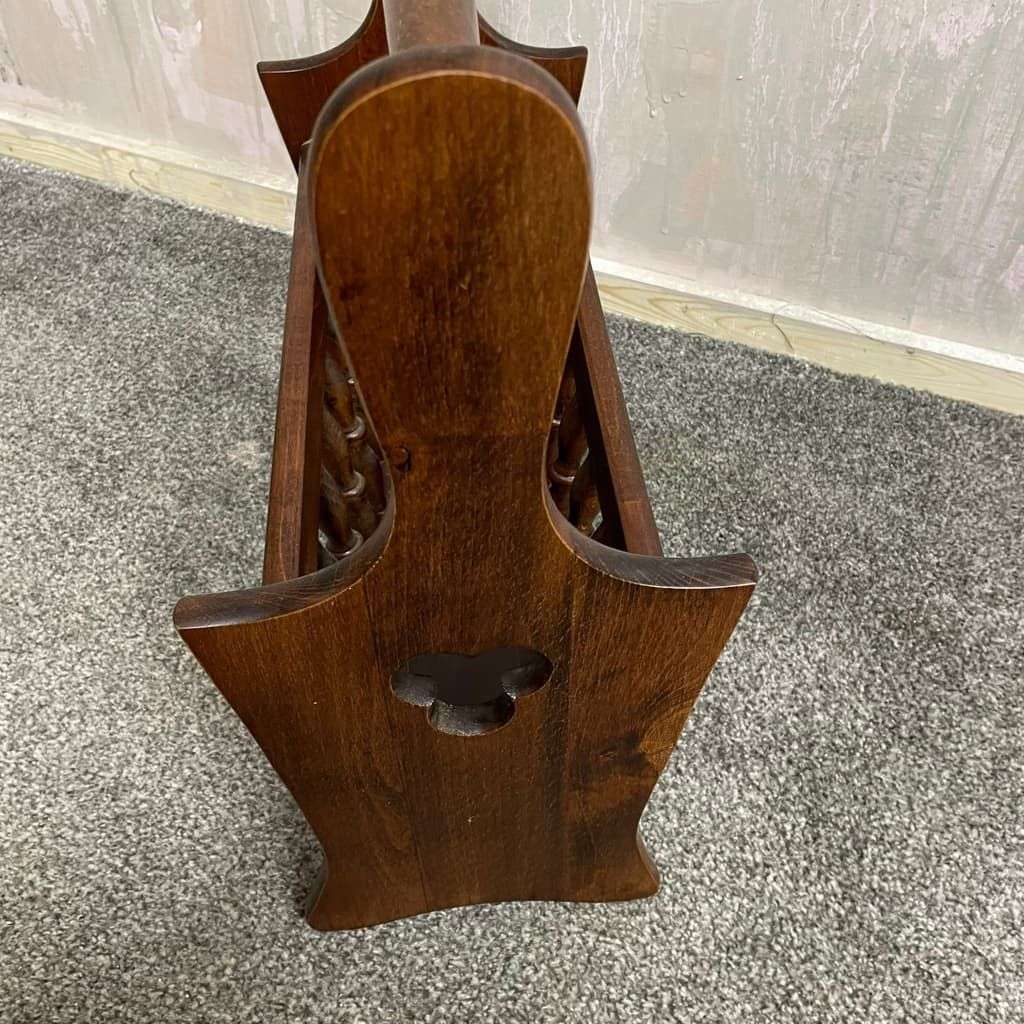 Vintage Dark Wood Magazine Rack Handle Clover Motif