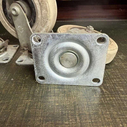 4x Vintage Flexello Industrial Swivel Castors Steel Base Rubber Wheel