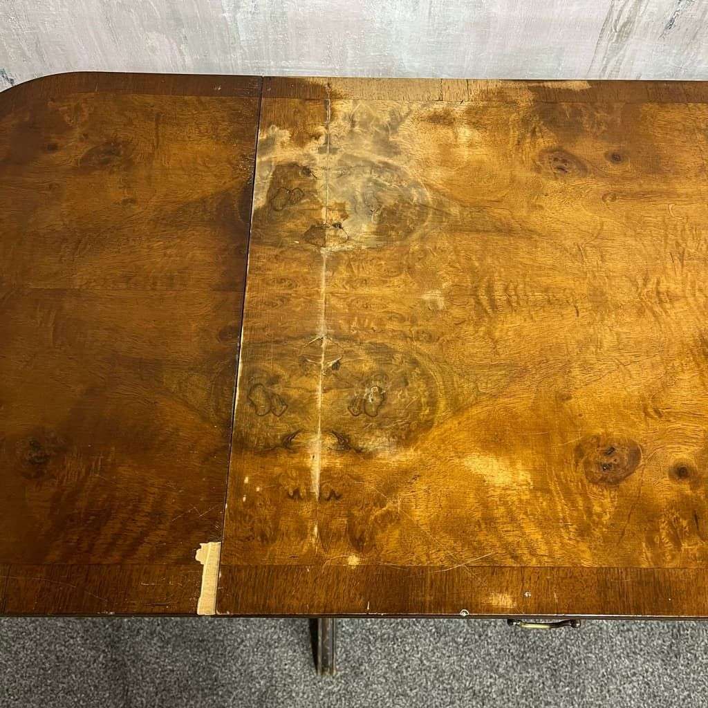 Antique Walnut Side Console Table Drop Leaf Two Drawers Desk