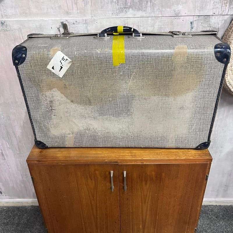 Vintage Suitcase Blue Leather Corners Prop Retail Display