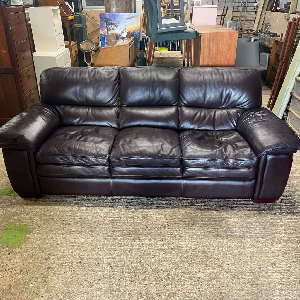 3 Seater Leather Sofa Dark Chocolate Colour Wide Arms PreLoved