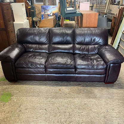 3 Seater Leather Sofa Dark Chocolate Colour Wide Arms PreLoved