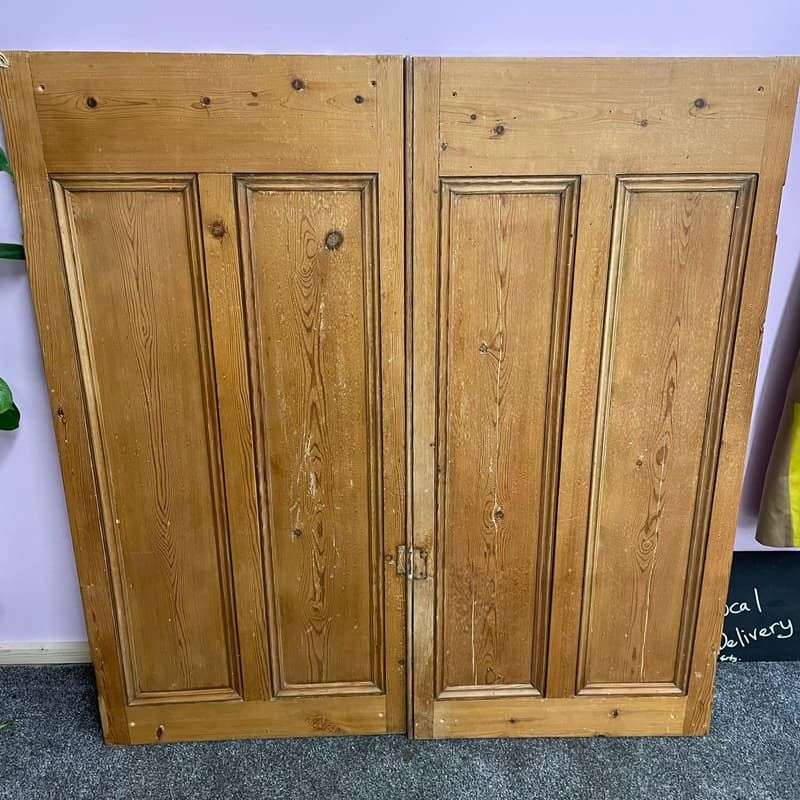 Vintage Pair Painted Wooden Doors Panels Wall Hanging Hospitality Retail