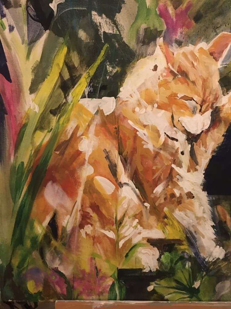 Ginger Cat - Oil or Acrylic On Canvas - Unknown Artist