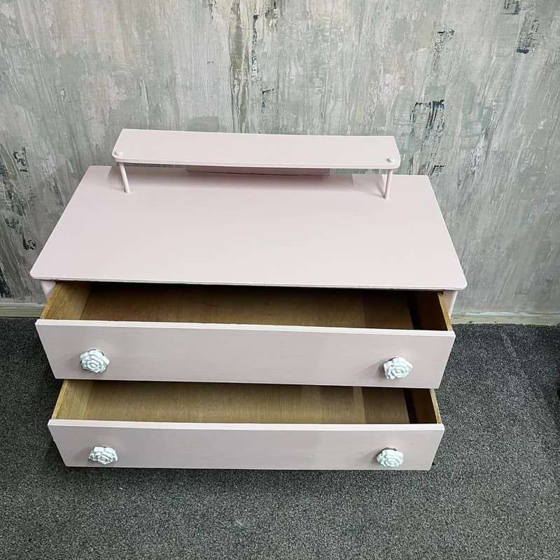 Vintage Painted Pink Retro Small Dressing Table 2 Drawers Top Shelf