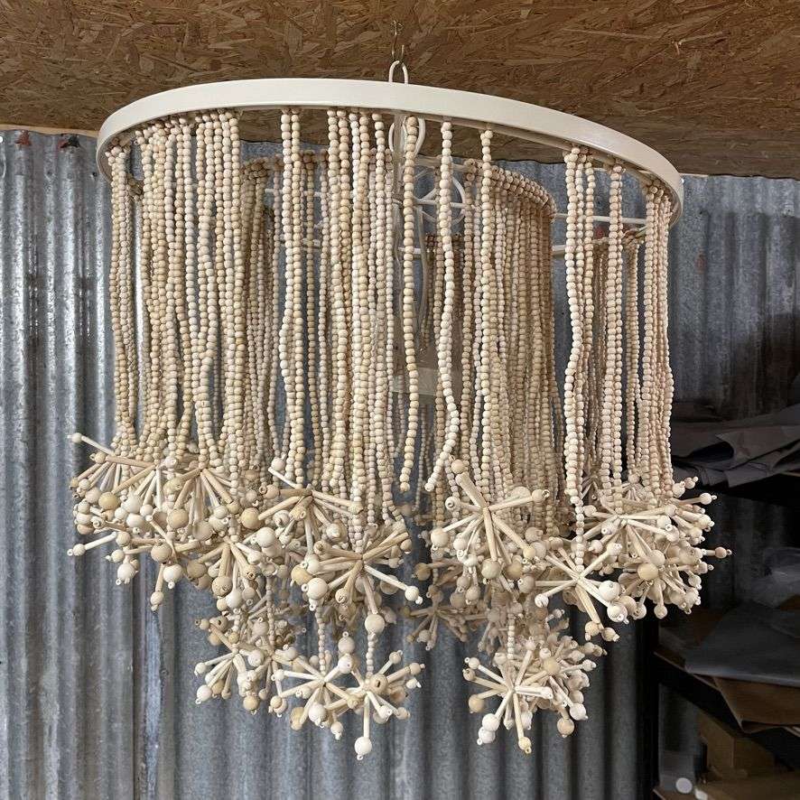 Anthropologie Cream Wooden Beaded Star Pendant Chandelier Light Fitting