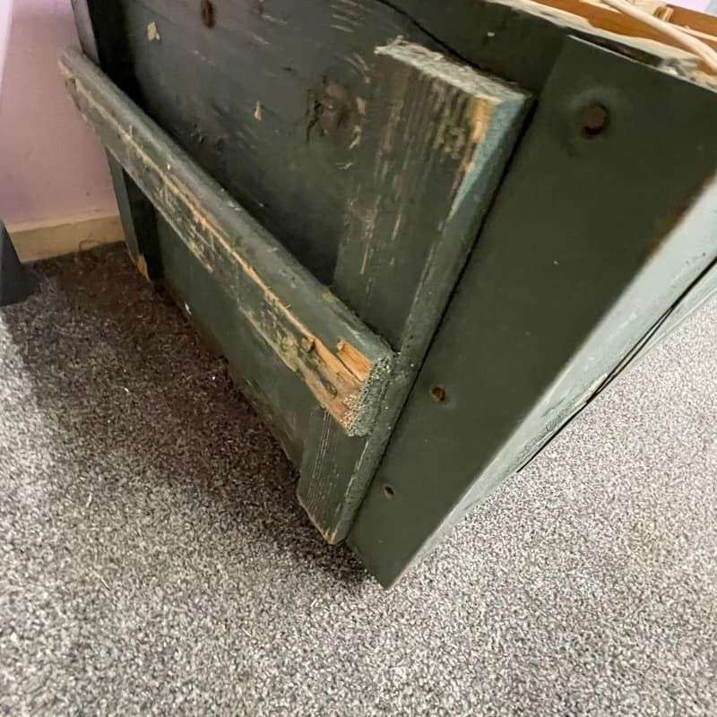 Vintage Large Wooden Trunk Toolbox Hinged Lid with Catches Coffee Side Table