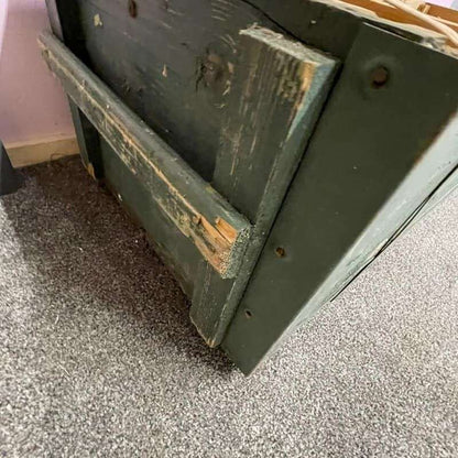 Vintage Large Wooden Trunk Toolbox Hinged Lid with Catches Coffee Side Table