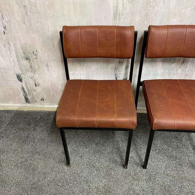 Pair Retro Godfrey Syrett Office Dining Chairs Faux Leather Black Metal Legs