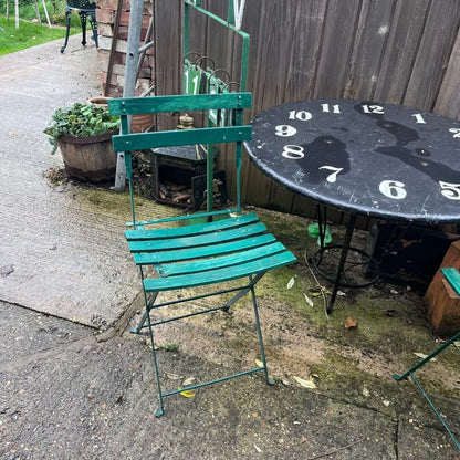 Vintage Pair Green Folding Garden Chairs Slatted Seat And Back