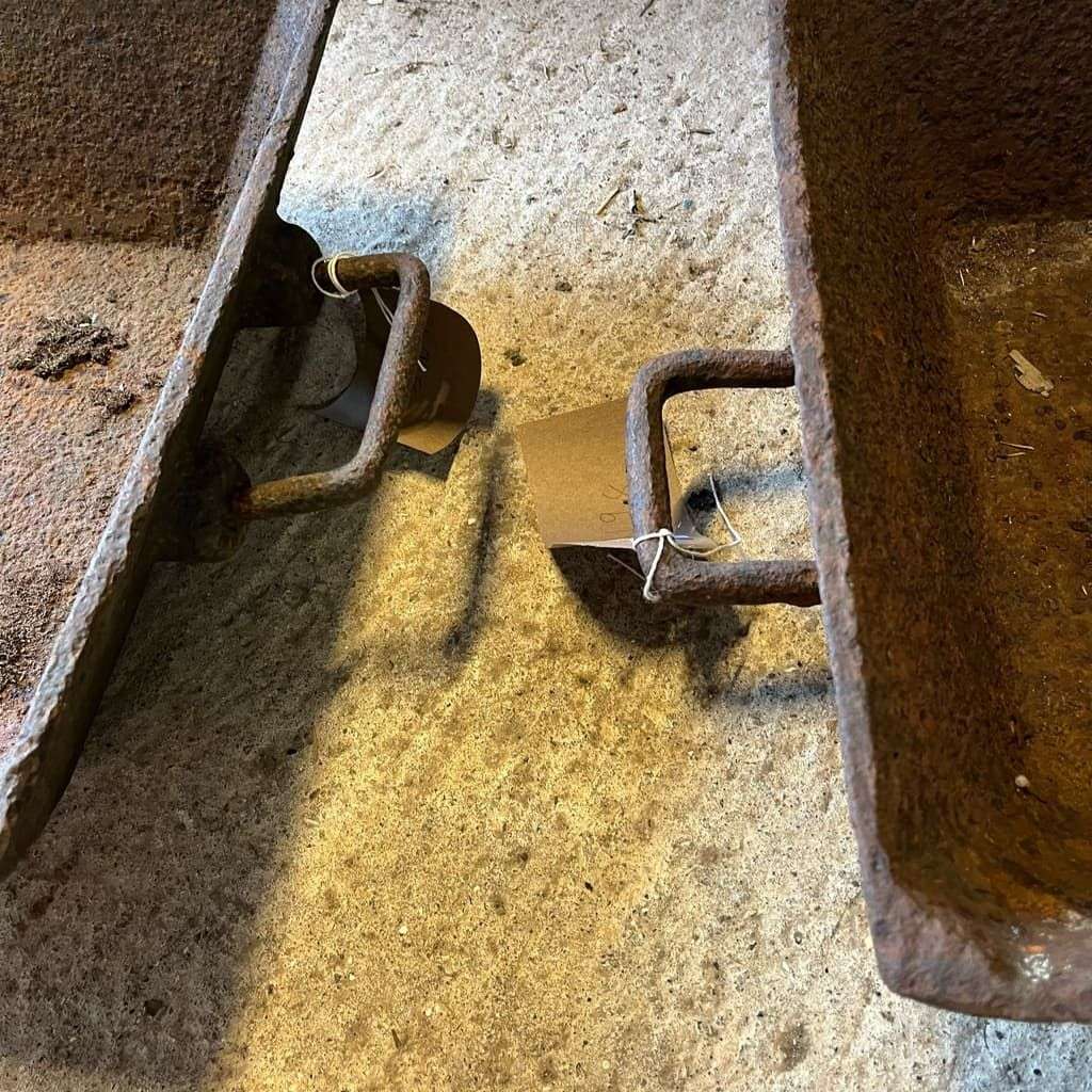 2 Cast Iron Heavy Trays Handles Great Patina Salvage