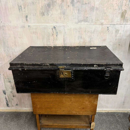 Large Vintage Solicitors Black Metal Deed Chest Coffee Table TV Stand