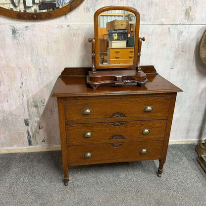 Vintage Dark Wood Swing Mirror Ornate Carving Scrolled Arms Knob Adjusters