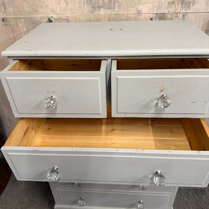 Painted Solid Pine Chest of 2 Over 4 Drawers Distressed Paintwork Crystal Knobs