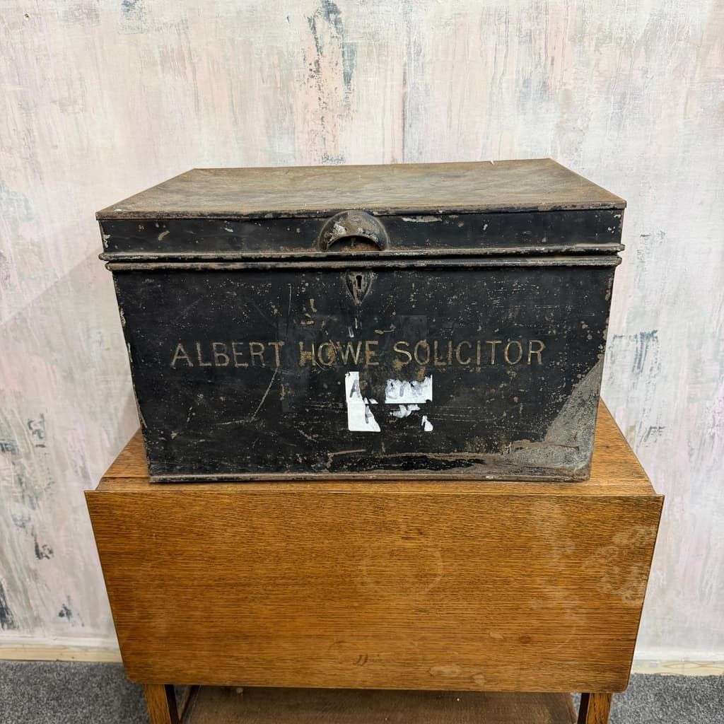 Vintage Solicitors Black Metal Deed Chest Side Handles Side Coffee Table Toys