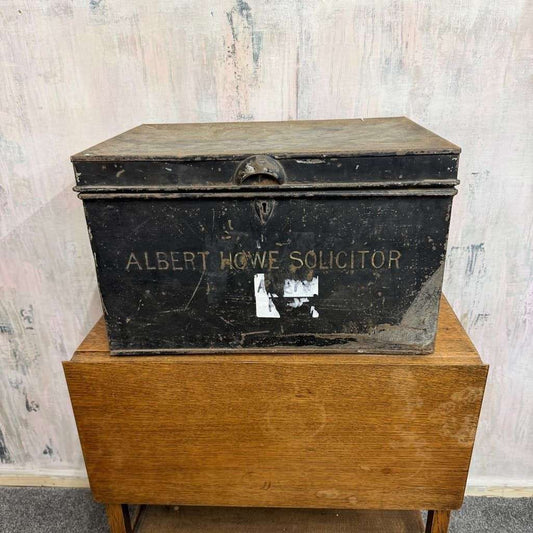 Vintage Solicitors Black Metal Deed Chest Side Handles Side Coffee Table Toys