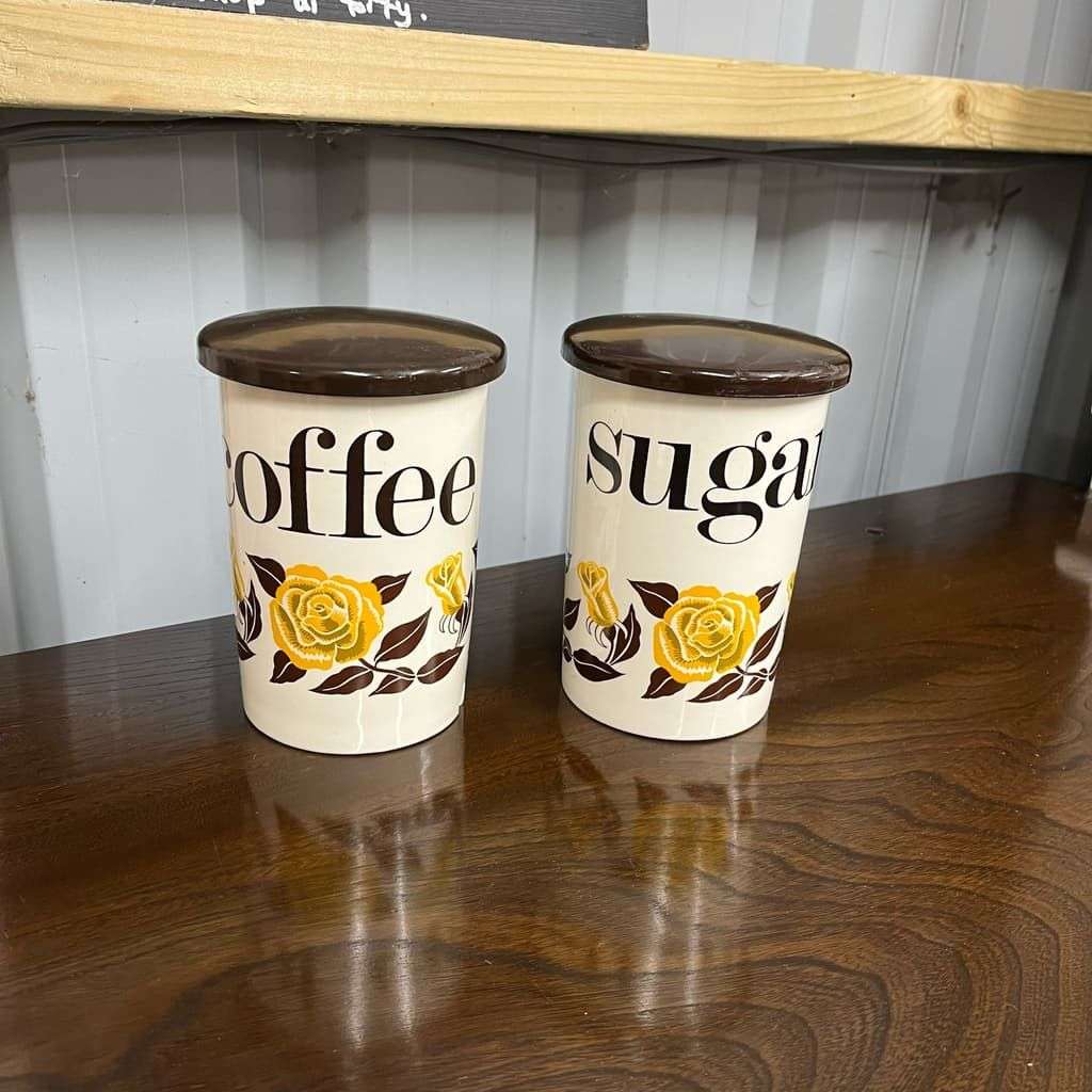 Vintage Crown Devon Coffee &amp; Sugar Ceramic Canisters Kitchen Storage