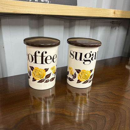 Vintage Crown Devon Coffee &amp; Sugar Ceramic Canisters Kitchen Storage