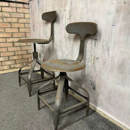 Pair Vintage Industrial Metal Chairs Adjustable Seat Height Office Great Patina