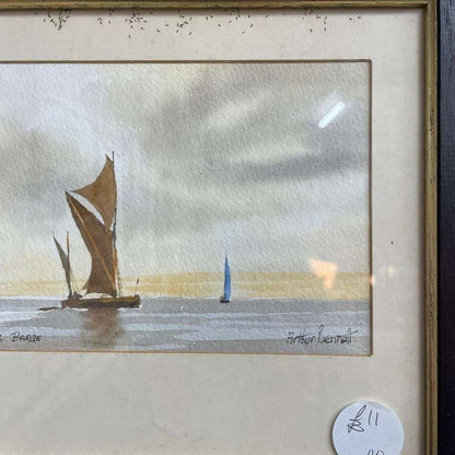 Framed Signed Watercolour "Barge" Unknown Artist