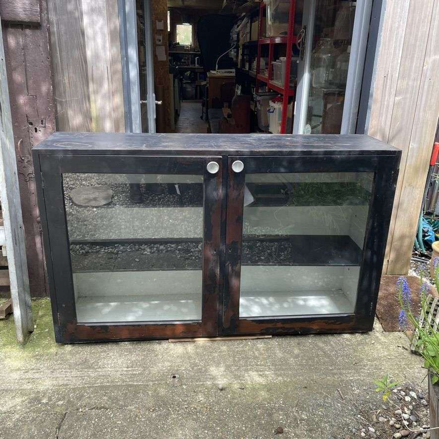 Vintage Rustic Glazed Double Shop Counter Cabinet Shelves Hospitality Retail
