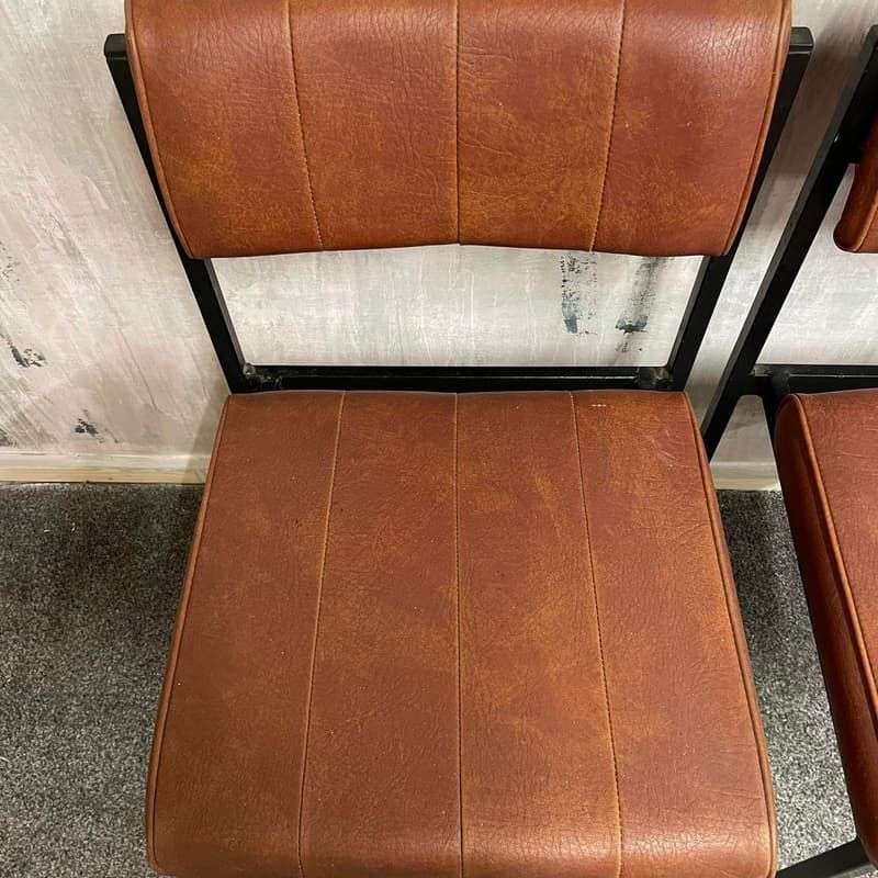 Pair Retro Godfrey Syrett Office Dining Chairs Faux Leather Black Metal Legs